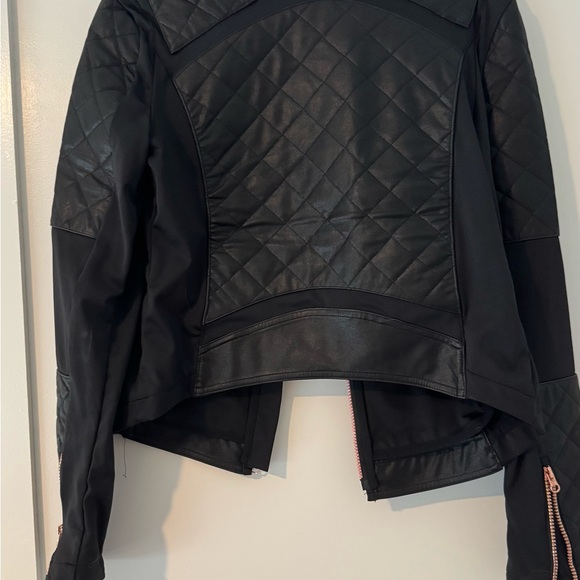 Victoria's Secret Black Leather Motorcycle Jacket with Quilted Design - Picture 2 of 7